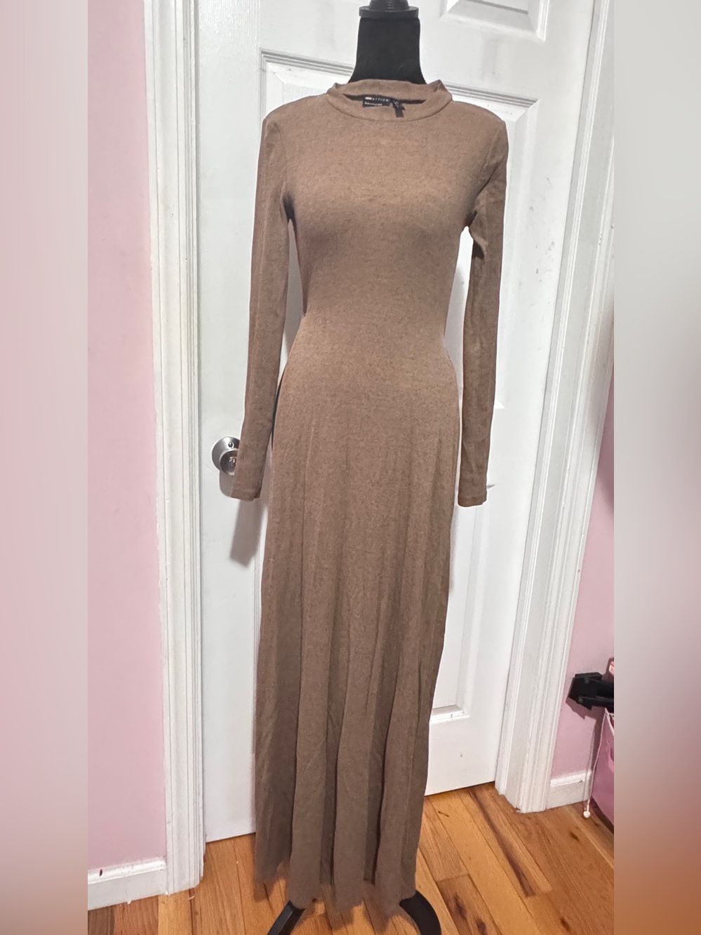 ASOS Taupe Long Sleeve Fitted Maxi Dress